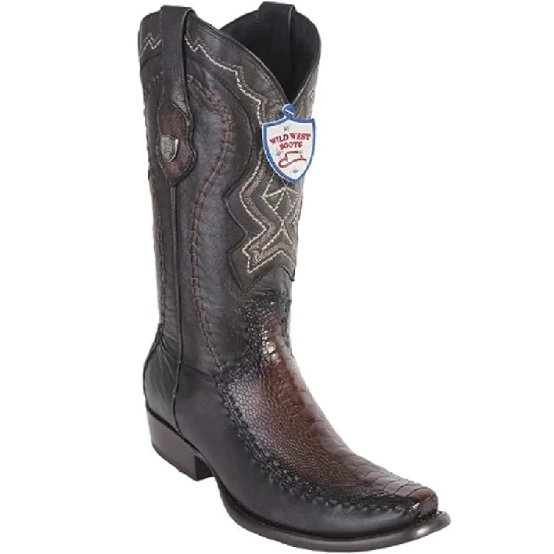 Wild West Boots #279F0516 Men's | Color Faded Brown  | Men's Wild West Ostrich Leg Boots Dubai Toe Handcrafted