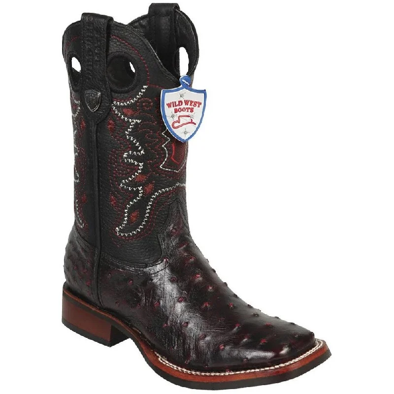 Trendy Hiking Boots Sale Wild West Boots #28250318 Men's | Color Black Cherry | Men's Wild West Full Quill Ostrich Boots With Rubber Sole Wide Square Toe Handcrafted
