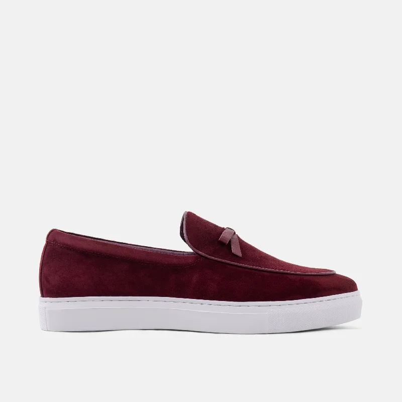 Sporty Hiking Shoes Odell Burgundy Suede Belgian Loafer Sneakers