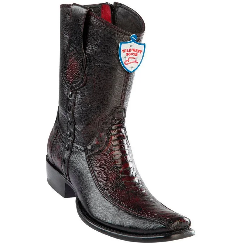 Wild West Boots #279BF0518 Men's | Color Black Cherry | Men’s Wild West Ostrich Leg With Deer Boots Dubai Toe Handcrafted