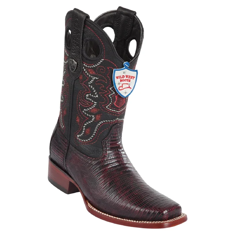 Wild West Boots #28180718 Men's | Color Black Cherry | Men's Wild West Teju Lizard Square Toe Boots Handcrafted