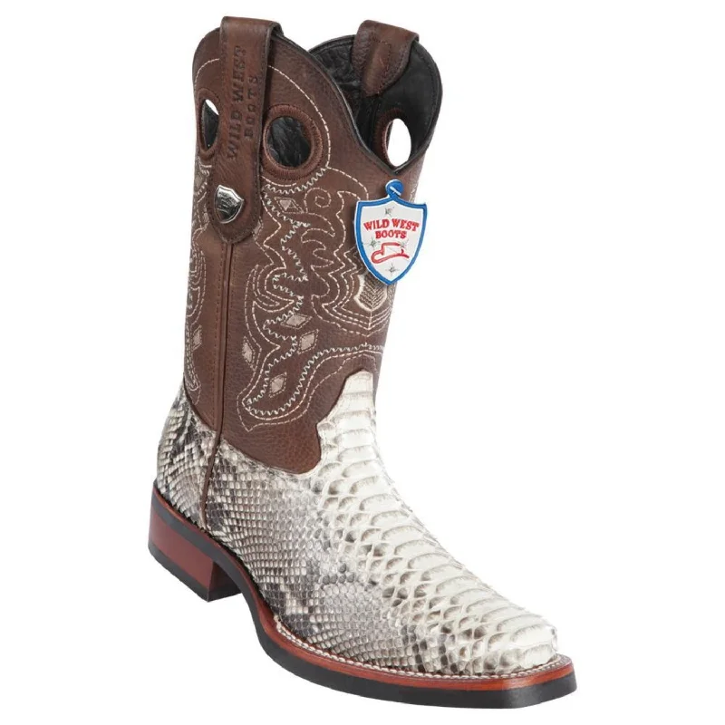 Wild West Boots #28195749 Men's | Color Natural  | Men's Wild West Python Square Toe Rubber Sole Boots Handcrafted