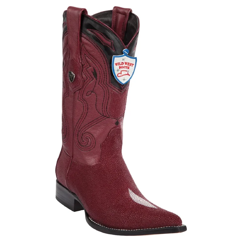 Wild West Boots #2951206 Men's | Color Burgundy | Men's Wild West Single Stone Stingray 3x Toe Boots Handmade