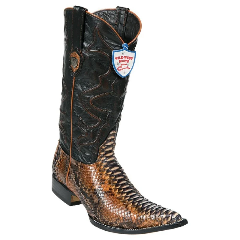 Wild West Boots #2955788 Men's | Color Rustic Cognac | Men's Wild West Python 3x Toe Boots Handcrafted